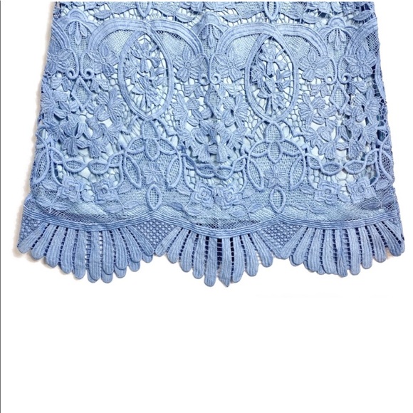 Lovers + Friends Caspian Crystal Blue Shift Dress Embroidery Lace Upper Hi-neck - Picture 8 of 17